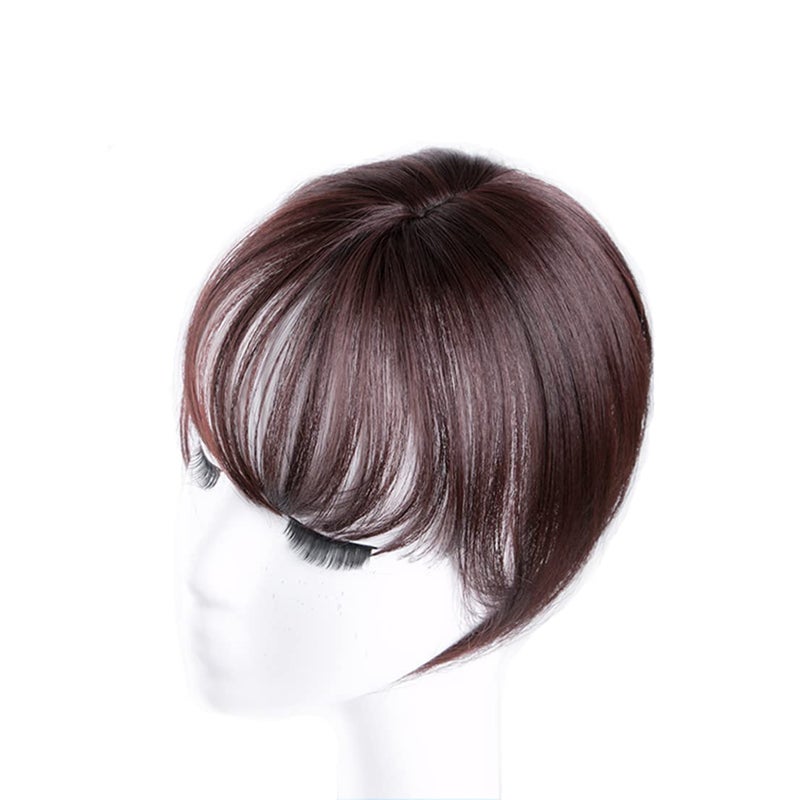 LesafeV Mini Fringe Hairpiece Straight Clip in Forehead Topper with Wispy Bangs Extension Dark Brown - Image 1